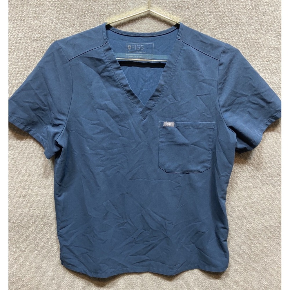 FIGS Technical Collection Navy Blue V-Neck Scrub Top Women Large Medical 9093
